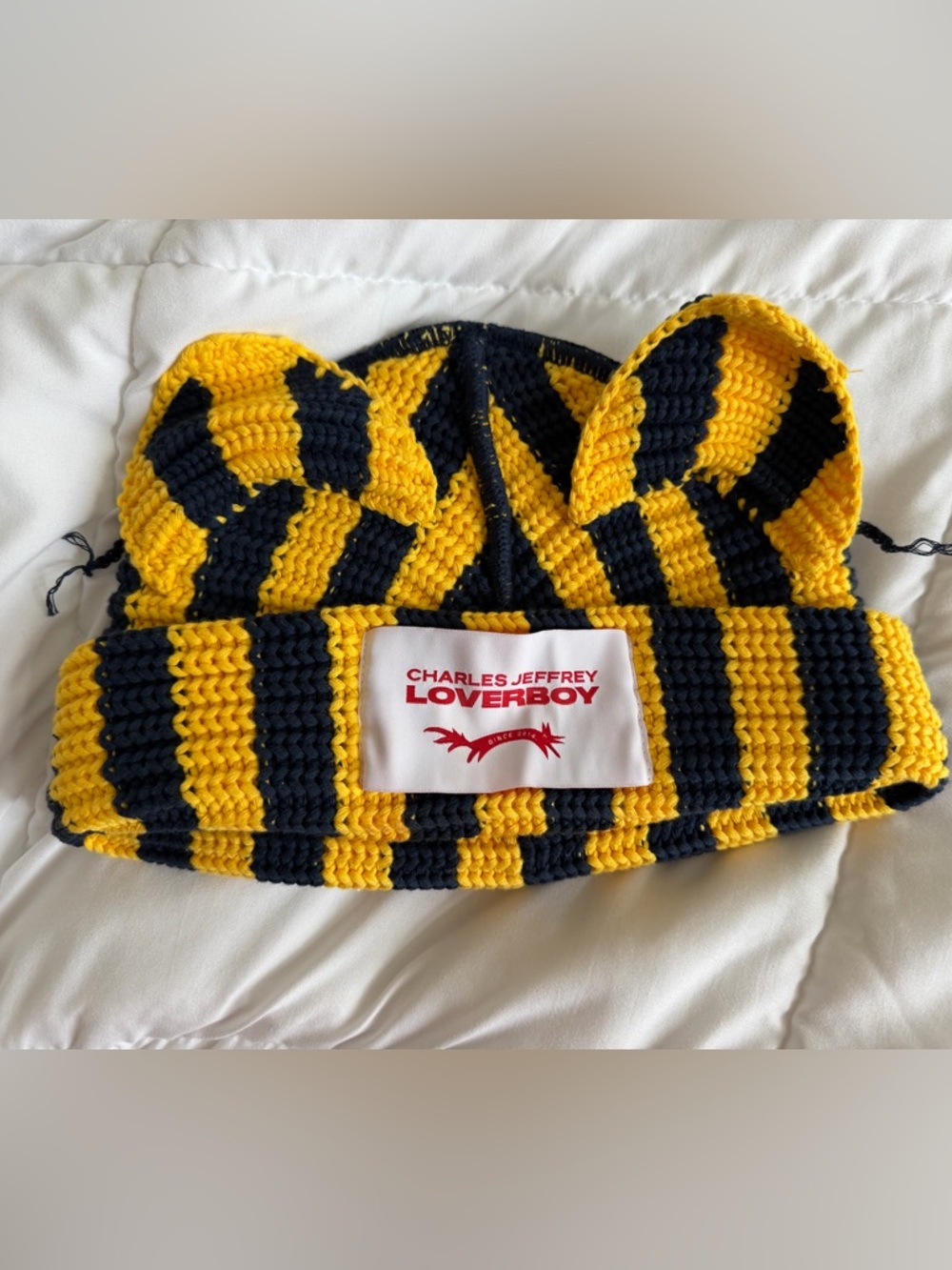 Yellow & Navy Charles Jeffery LOVERBOY Knit Beanie
